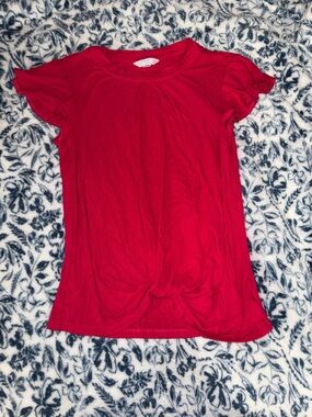 Time and Tru Red Knot-Front Short Sleeve Tee